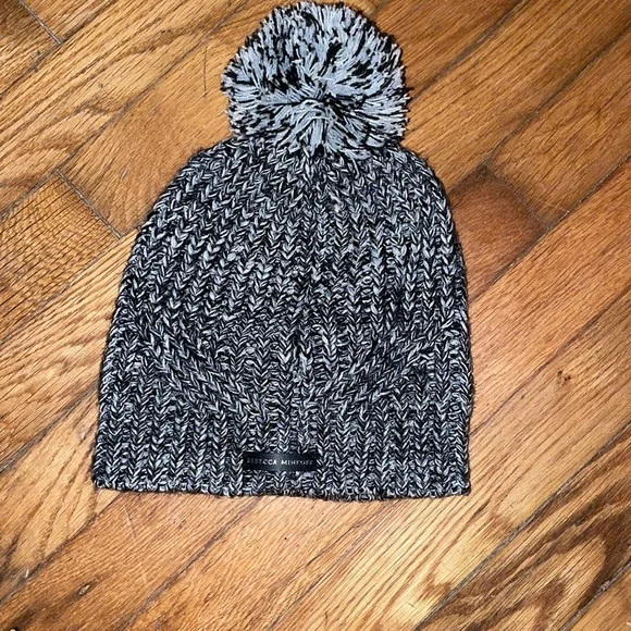 Rebecca Minkoff Chunky Knit PomPom Beanie Hat Rebecca Minkoff Logo Chunky Knit Winter Beanie Hat Black  main image 4